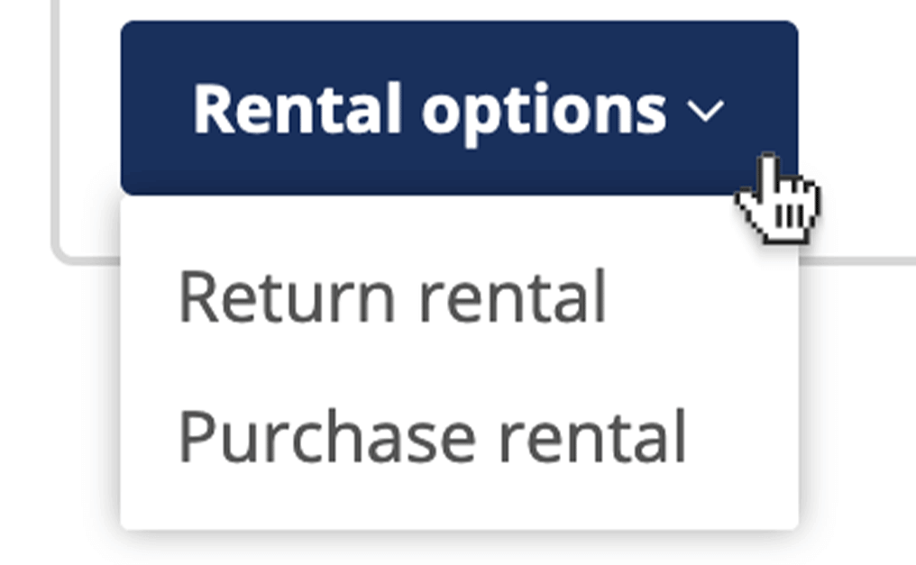 Step 2: Click 'Rental options' on the rental you want to return, then select the 'Return rental' option.