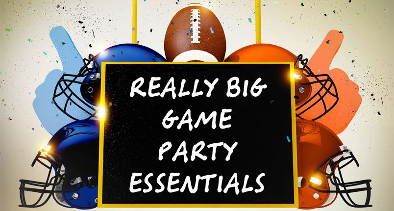 Football helmets, foam fingers, and a football in front of a goal post