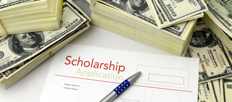 Scholarship application surrounded by money