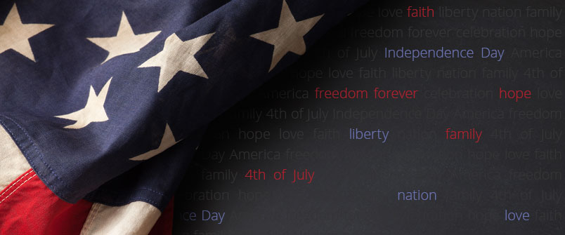 American flag with patriotic phrases next to it