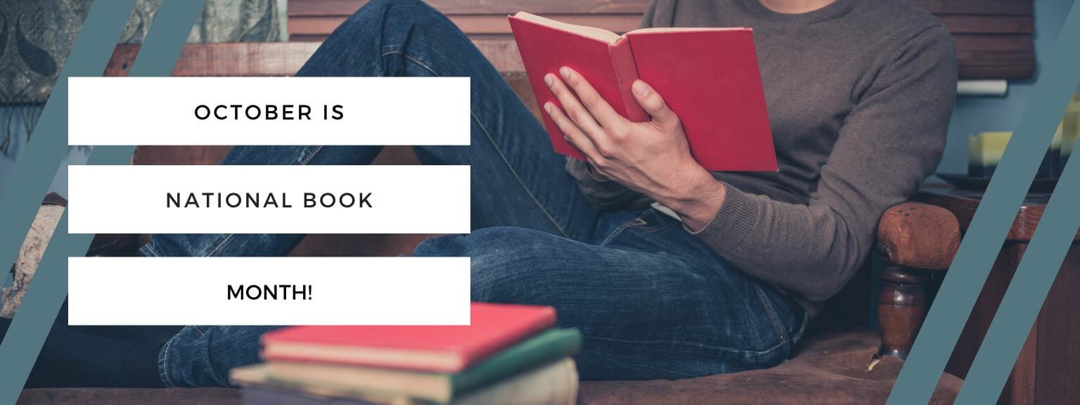 Person reading with the words October is National Book Month next to them