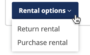 Step 2: Click 'Rental options' on the rental you want to return, then select the 'Return rental' option.